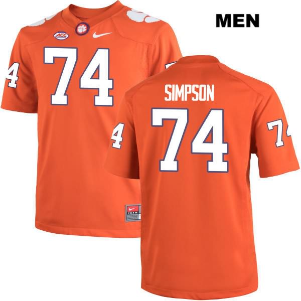 Men's Clemson Tigers #74 John Simpson Stitched Orange Authentic Nike NCAA College Football Jersey SGH1446NJ